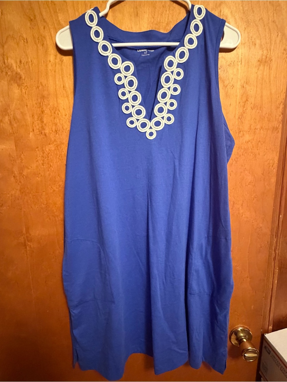 Lands' End Royal Blue Sleeveless Tank Top with White Crochet Neckline
